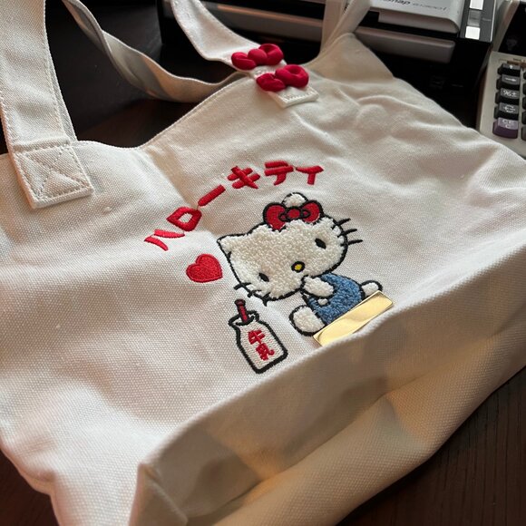 NWT Sanrio Hello Kitty Embroidered Canvas Tote Bag with Charm - Picture 8 of 11